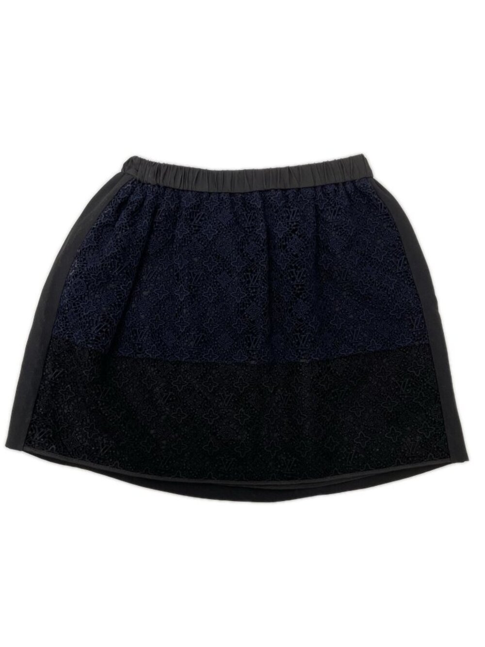 Louis Vuitton Monogram Lace Knit Contrast Waist Togo Mini Skirt 34